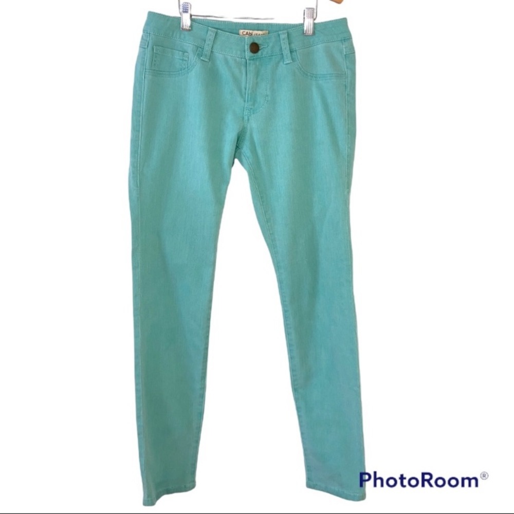 CAbi Skinny Jeans Style 322 Thin Mint Green Color Denim Pants Size 4